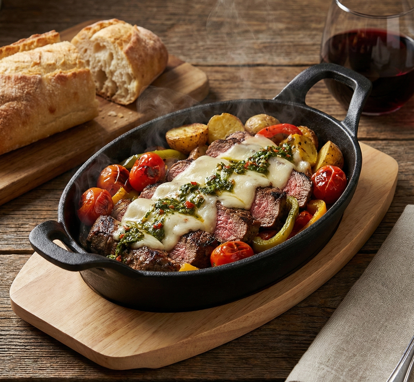 Sarten Hierro Fundido Ovalado Con Base Madera 20X10X3 Cm