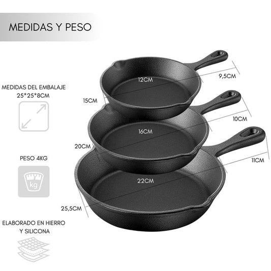 SET 3 SARTEN HIERRO FUNDIDO