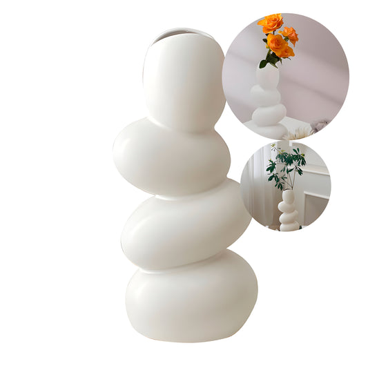 Florero Cerámica Blanca Piedras escalonadas para Flores o plantas 24.5 X 12 CM
