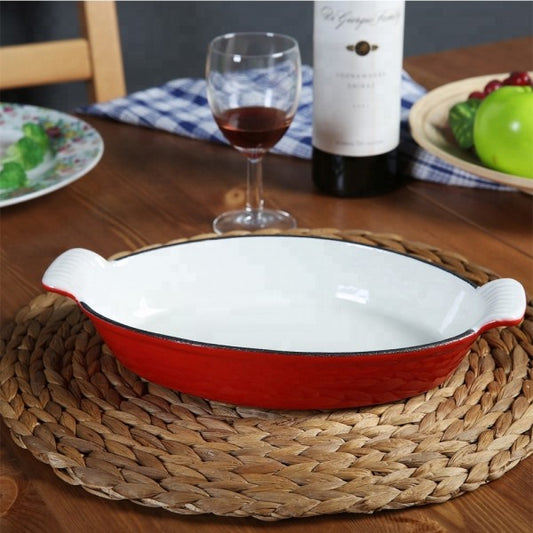 Plato De Hierro Enlozado Ovalado Rojo 26 Cm
