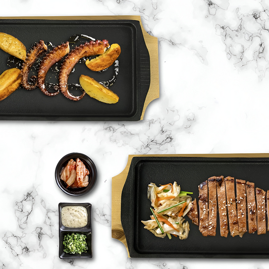 Plato / Bandeja Hierro Rectangular Con Base Madera 23X12.2X1.7 Cm